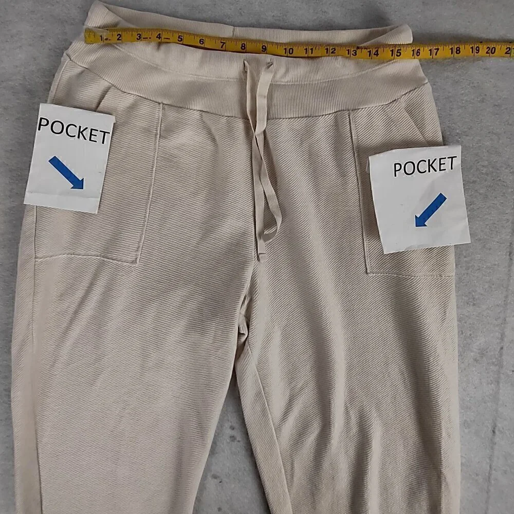 New Directions Women's 100% Cotton, Cream Colored Casual Drawstring Pants Size L - Picture 5 of 10